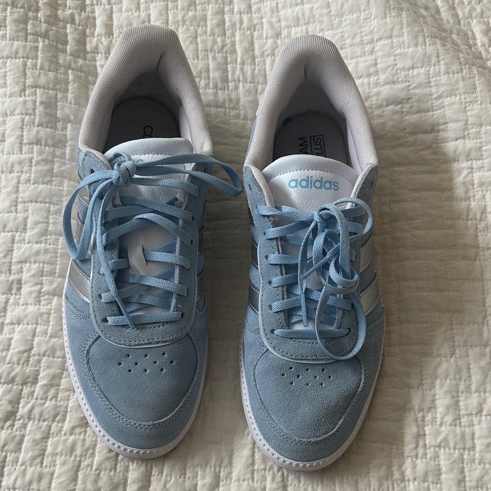 Adidas Women's Sky Blue and White Sneakers